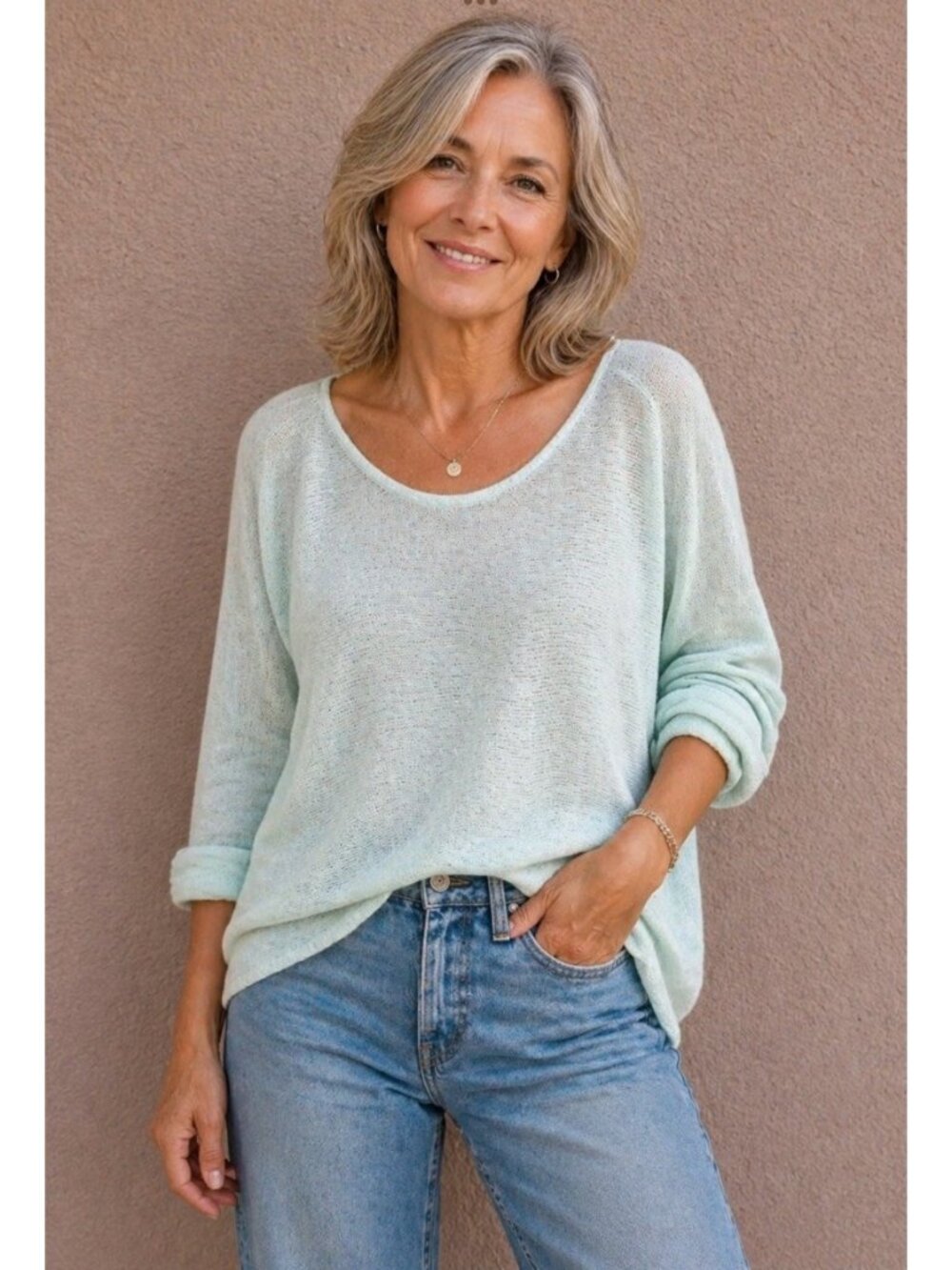 Eileen Fisher Sweater Women’s XL Green 100% Organic Linen Pullover Crewneck